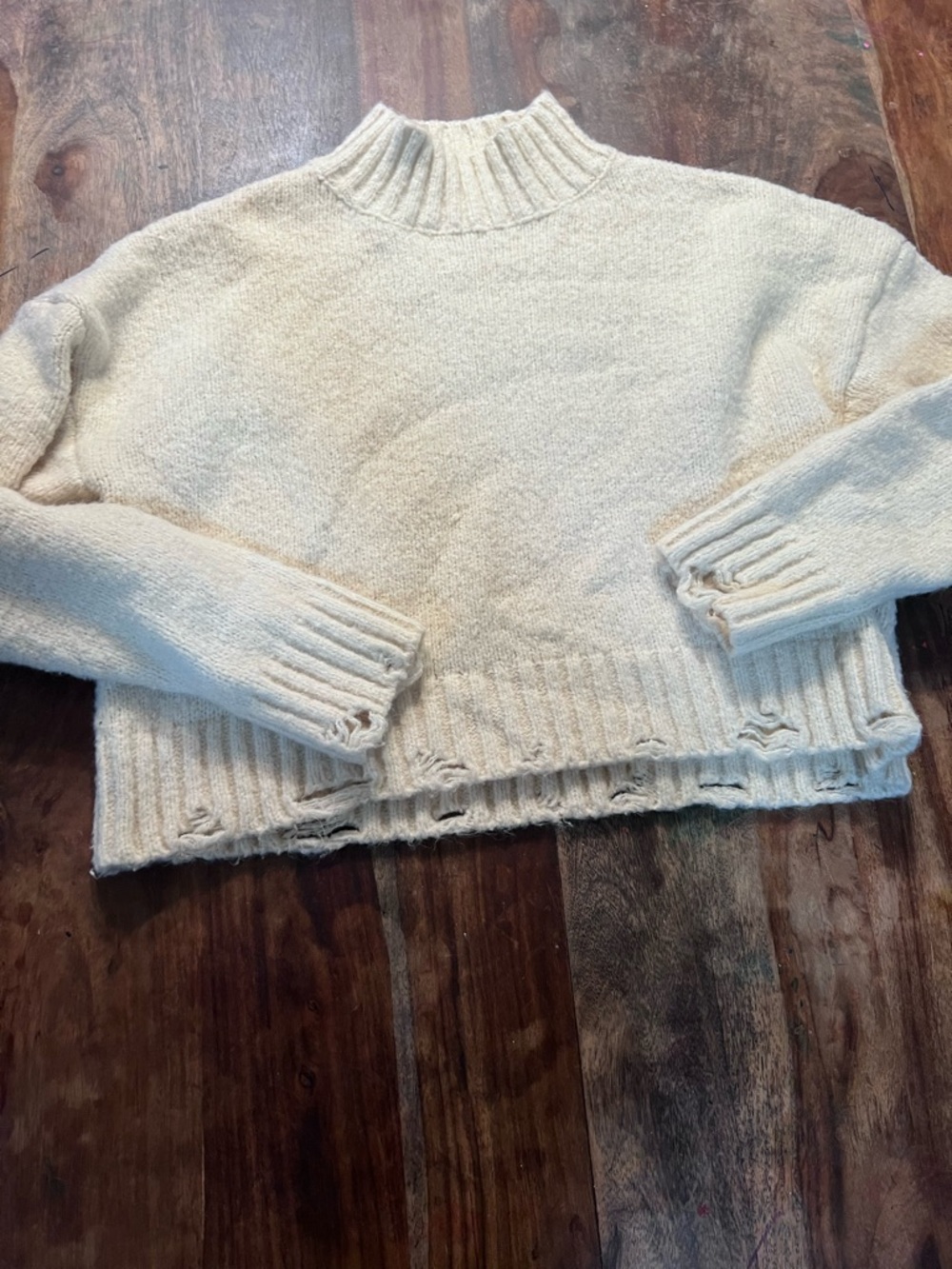 Cozy Cream Distressed Knit Sweater - Women